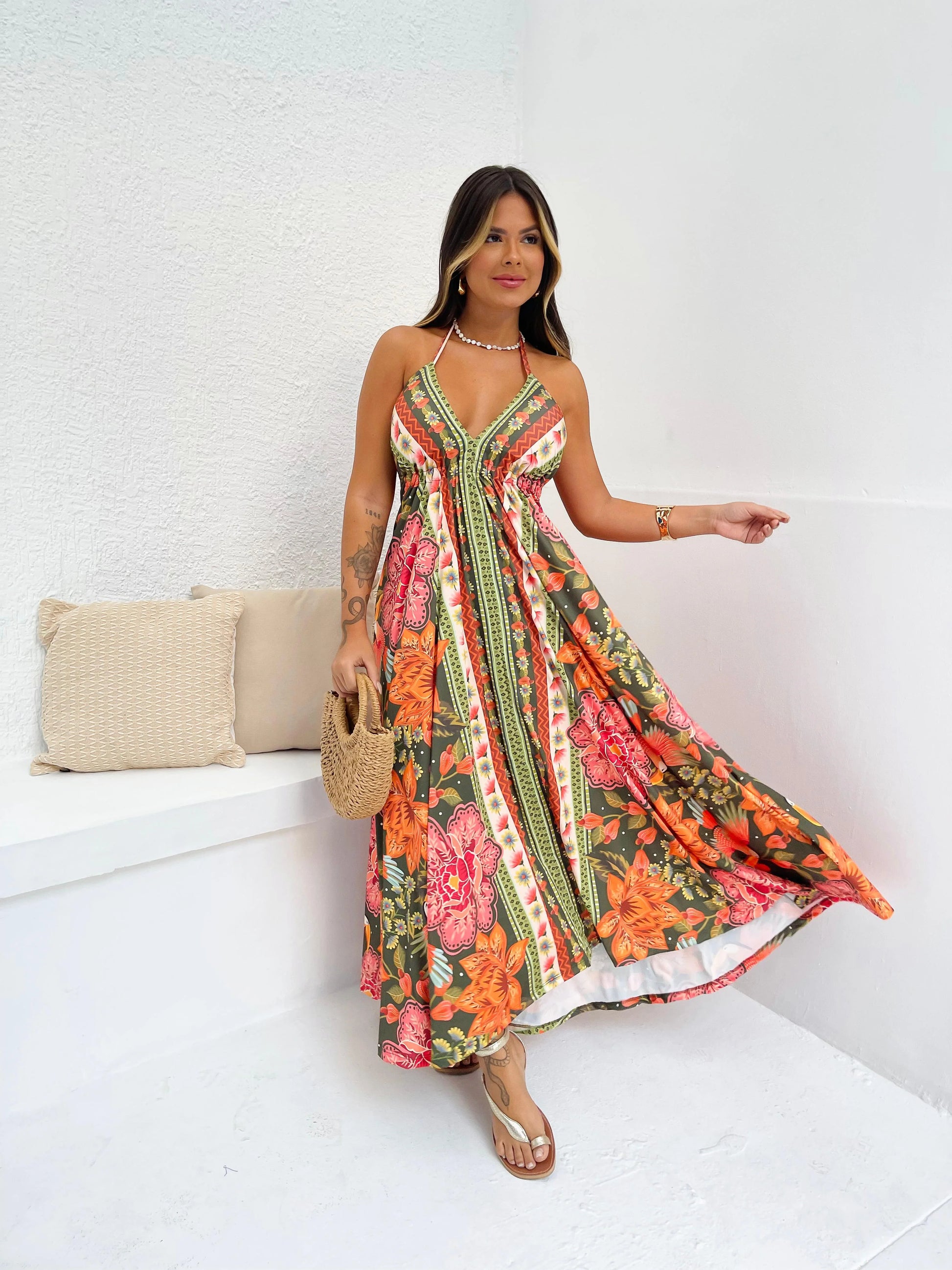 Vestido Longo Cora Jardim Tropical - Verena