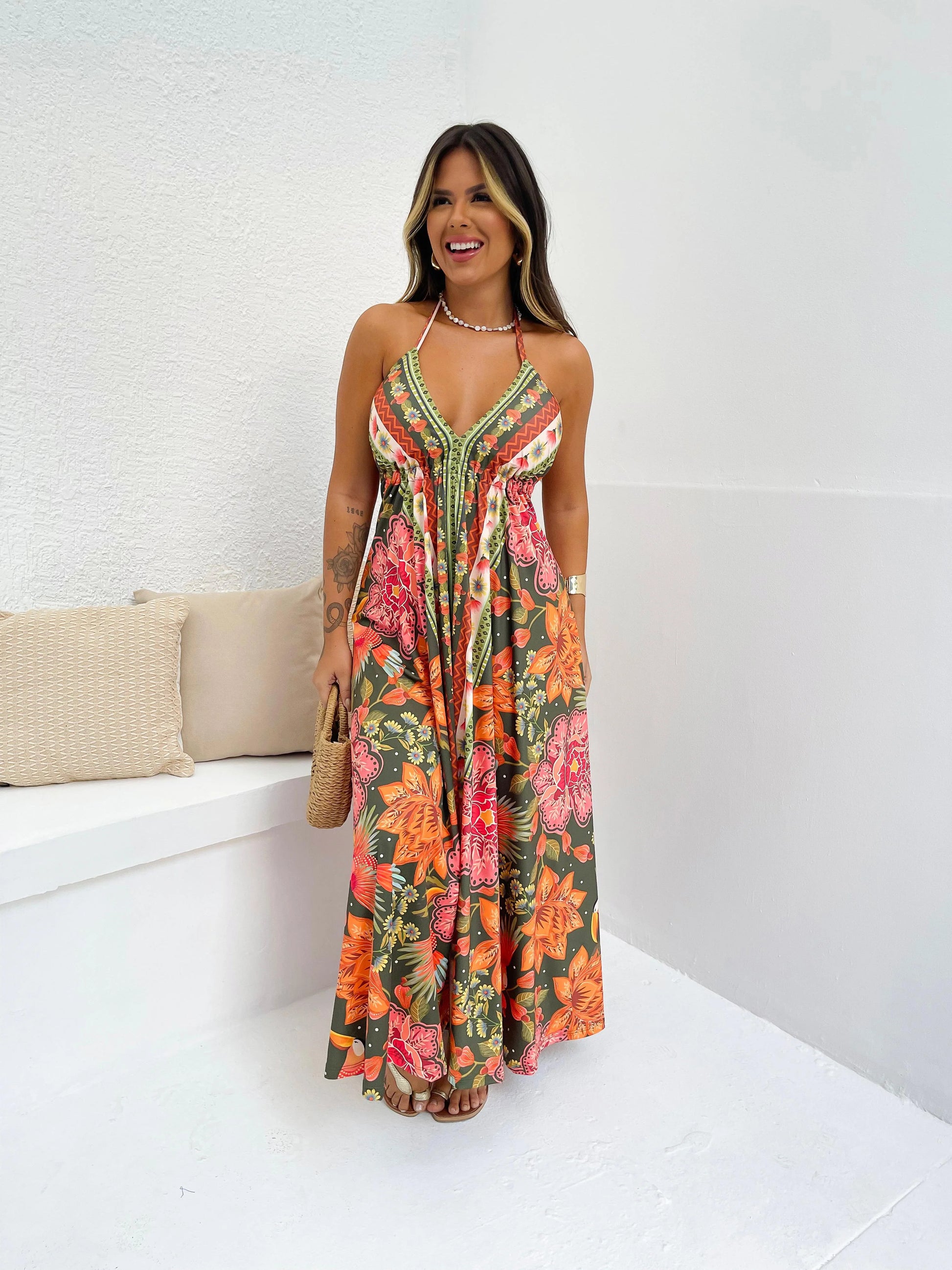 Vestido Longo Cora Jardim Tropical - Verena