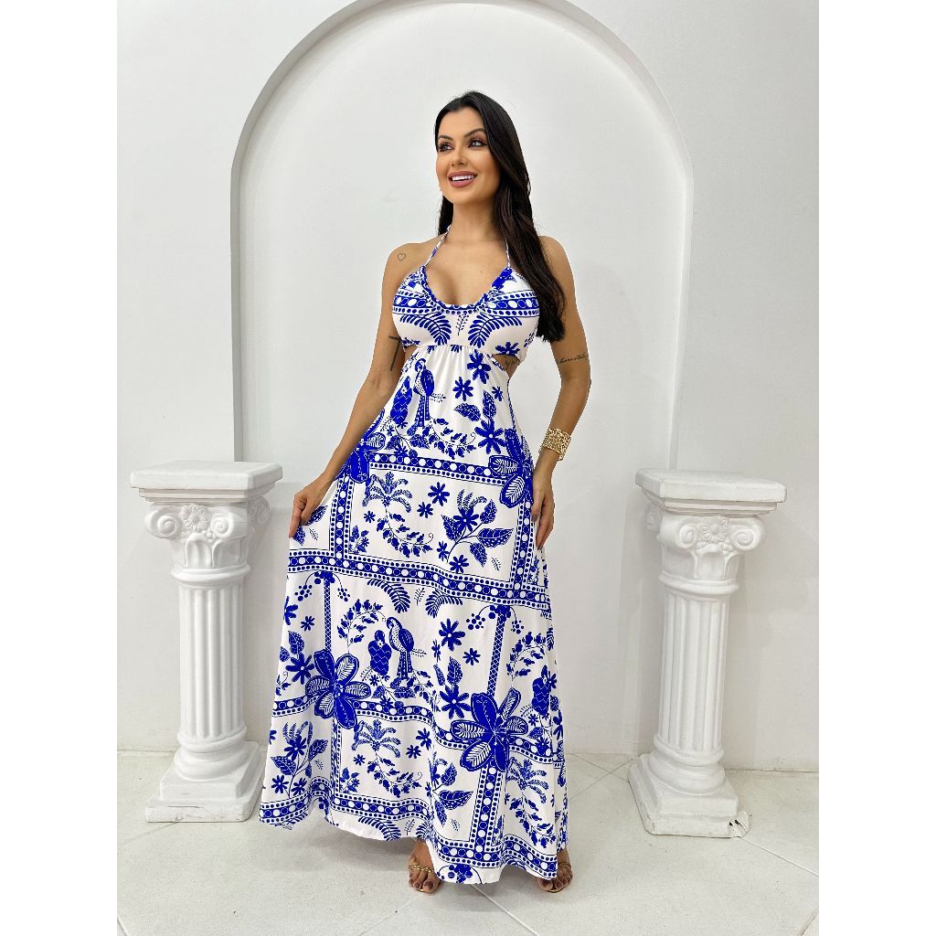 Vestido Longo Helena Porcelana Azul - Verena