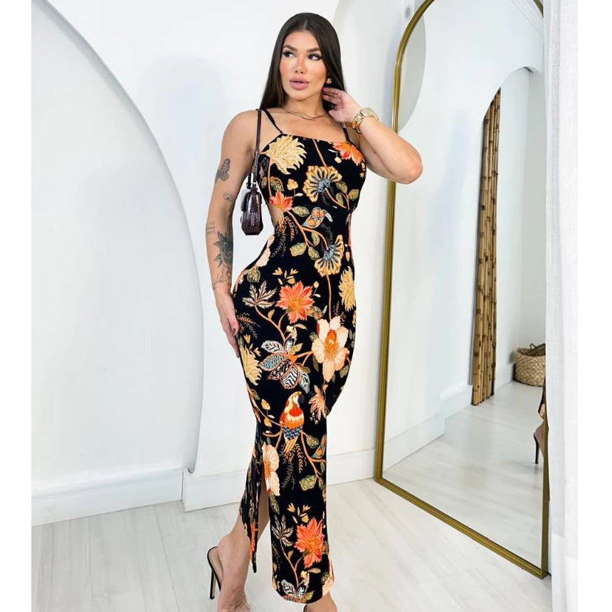 Vestido Floral Preto Inspiração Farm - Verena